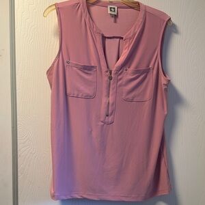 Anne Klein Pink Sleeveless Zip-Front Pocket Tank
